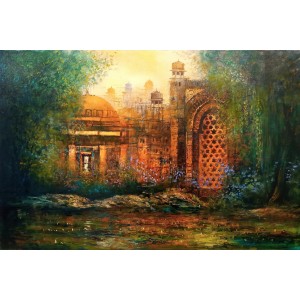 A. Q. Arif, 24 x 36 Inch, Oil on Canvas, Citysscape Painting, AC-AQ-344